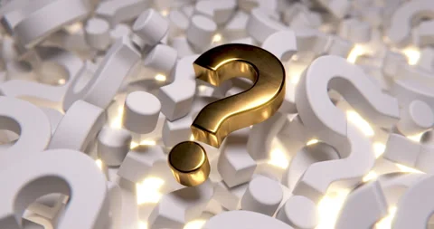 Golden Question Mark on the pile of regular white ones Video stock 251431779