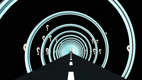 Golden question mark symbol with rotating circle in the center and road surfa Video stock 220480785
