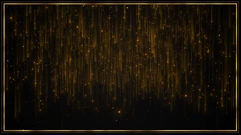 Golden rain frame background falling light streaks, sparkling particles, empty c Stock Footage 340414424