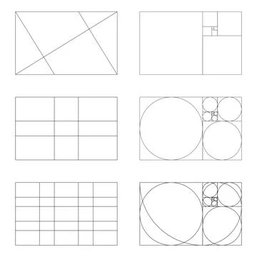Golden ratio frames, rectangles. Fibonacci array, numbers. Stock Illustration