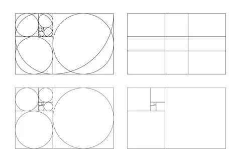 Golden ratio frames set. Method golden sections. Stock Illustration