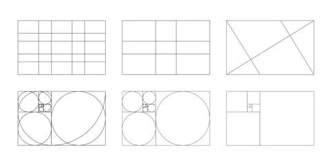 Golden ratio template set. Harmony proportions frames. Stock Illustration