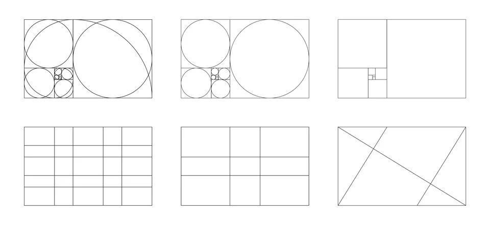 Golden ratio template set. Method golden section. Stock Illustration