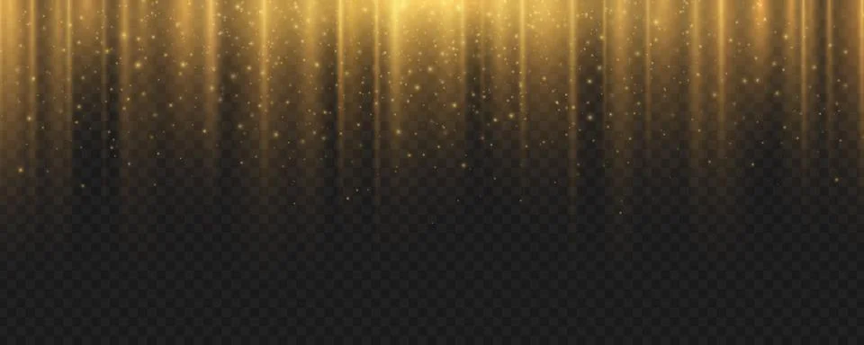 Golden rays effect with glowing particles isolated on dark background Stock Illustration