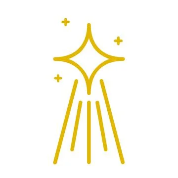Golden Rays Falling From Sparkling Star Line Icon Stock Illustration