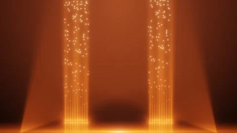 Golden rays of light, along which particles fall, illuminated by spotlights. Stock Footage 308151090