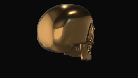 Golden realistic skull. Loop rotation on black background.  Stock Footage 140564456
