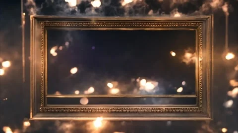 Golden, rectangular decorated picture frame with golden light dust particle.. 動画素材 273954233