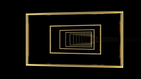 Golden Rectangular Frame Corridor Loop - Horizontal Luxury 3D Animation Stock Footage 340250635