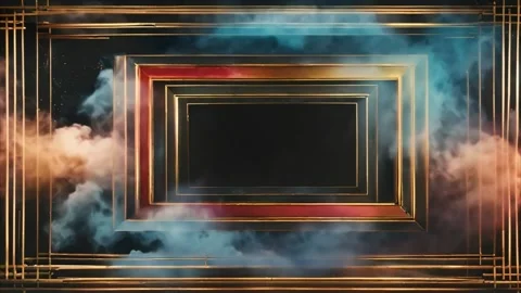 Golden rectangular frames from largest to smallest, moving smoke. Stock Footage 273953875