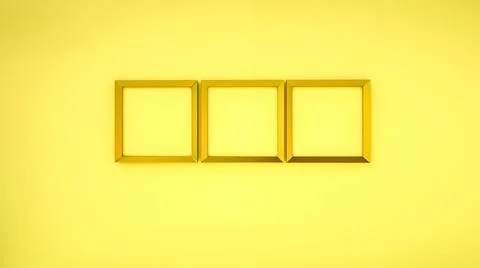 Golden rectangular frames on a yellow background. blank square frames for pho Stock Illustration