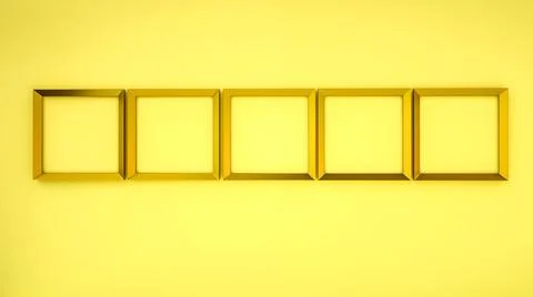 Golden rectangular frames on a yellow background. blank square frames for pho Stock Illustration