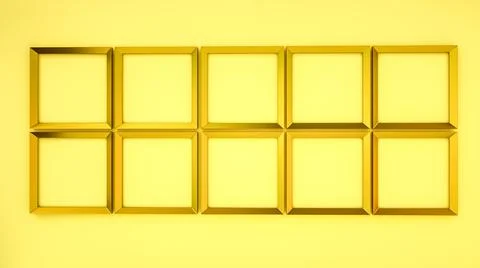 Golden rectangular frames on a yellow background. blank square frames for pho Stock Illustration