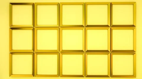 Golden rectangular frames on a yellow background. blank square frames for pho Stock Illustration