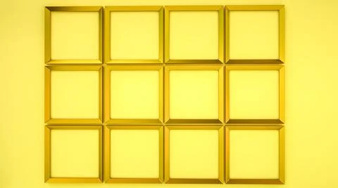 Golden rectangular frames on a yellow background. blank square frames for pho Stockillustratie