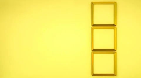 Golden rectangular frames on a yellow background. blank square frames for pho Stock Illustration