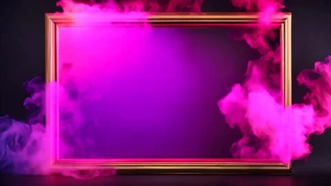 Golden rectangular horizontal frame and slowly moving pink smoke dark backg.. Stock Footage 273954194