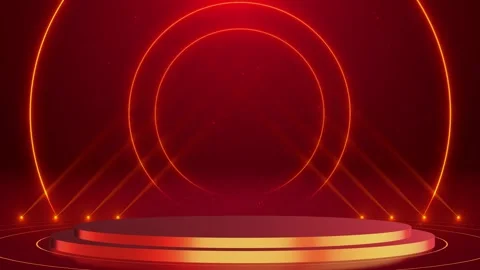 Golden red ceremony stage visual round platform, bright ring lights, and cinemat Stock Footage 340525346