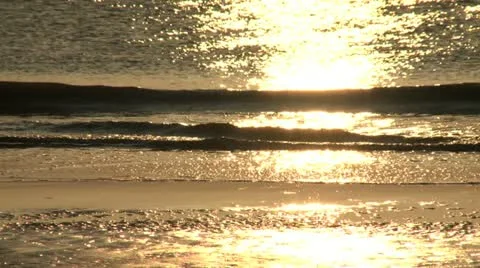 Golden Reflections on Beach Waves - HD 1080 Stock Footage 12263792