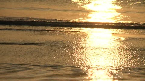 Golden Reflections on Beach Waves - HD 720 Stock Footage 12310609