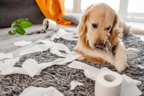 Golden Retriever Is Causing Trouble Stock Photos