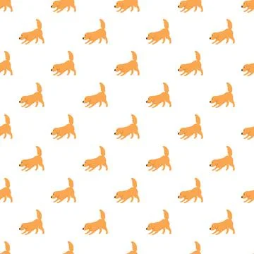 Golden retriever dog seamless pattern on white background Stock Illustration