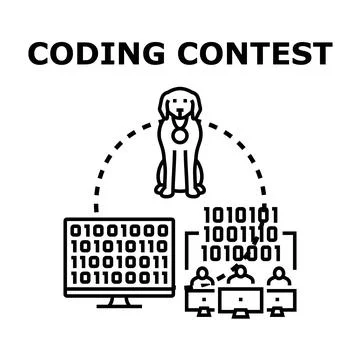 Golden retriever sitting with medal for coding contest 库存插图