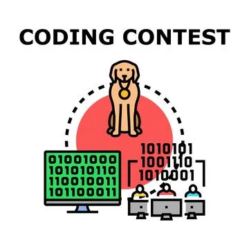 Golden retriever sitting with medal for coding contest Stock Illustration
