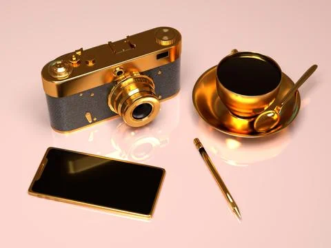 Golden retro camera Stock Illustration