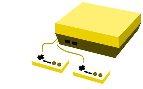 Golden retro hipster rectangular volumetric vintage antique game console with Stockillustratie