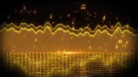 Golden rhythmic lines, musical notes, and melody dancing in the background Video stock 343639894