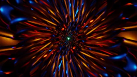 Golden ribbon vortex VJ loop with kaleidoscopic star core and pulsing motion Stock Footage 330068835