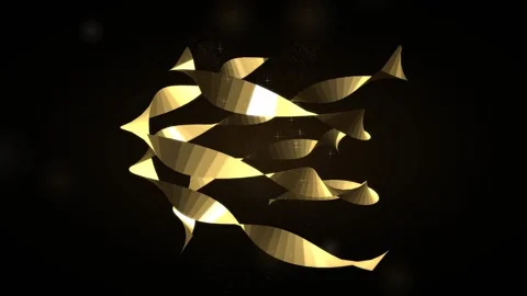 Golden ribbons float in dark space Stock Footage 339678961