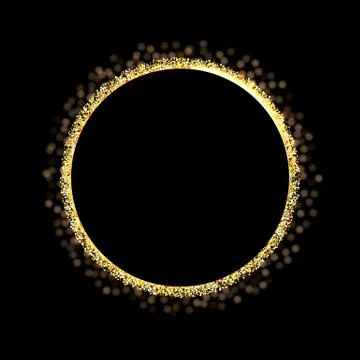 Golden ring on black background. Vector golden circle frame with glitter. Luxury Stock Illustration