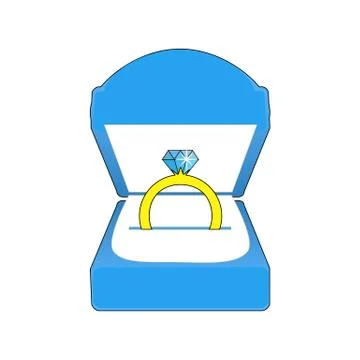 Golden ring with a blue diamond in a box Stock Illustration