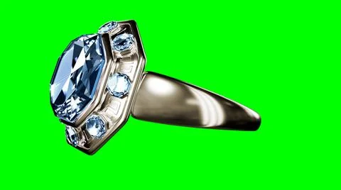 Golden ring with blue topaz gem on green screen Stock Illustration