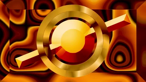 Golden Ring with Diagonal Bar on Liquid Metal Surface Seamless Loop Video Stock Footage 340203565