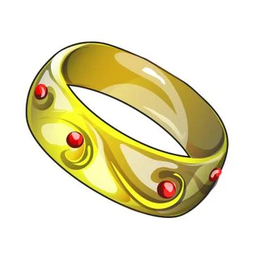 Golden ring isolated on white background. Vector cartoon close-up illustration. 스톡 일러스트