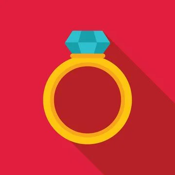 Golden ring with light blue gem on red background Stock Illustration