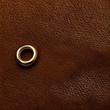Golden ring over leather texture background, brown leather material pattern.. Stock Illustration