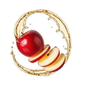 A golden ring with a red apple and slices on a white background Stock Illustration