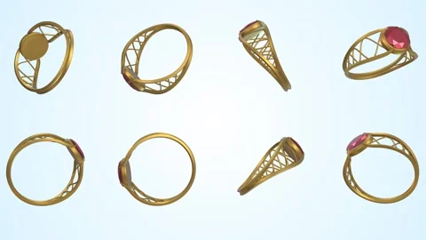 Golden Ring with Red Diamond Falling on a Light Background. Wedding Ring. 4K Stock Footage 295927716