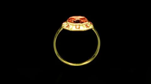 Golden ring with red ruby jewels, isolated, fictional - object 3D rendering Stock Illustration