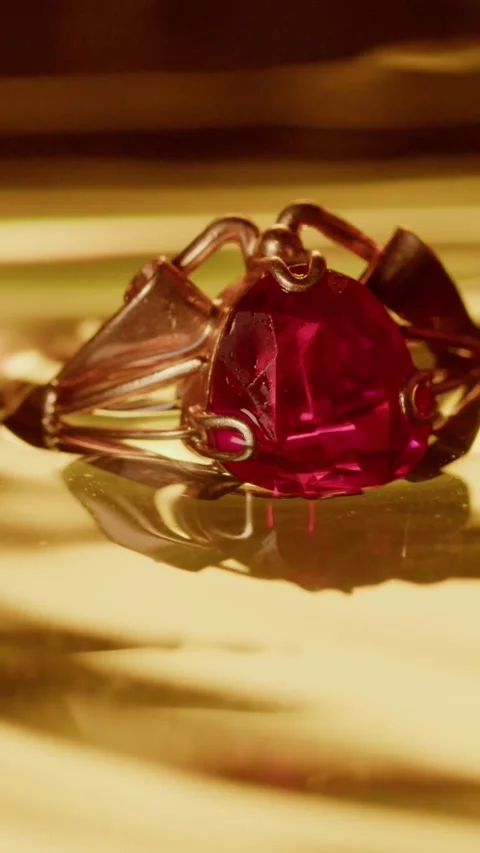 A golden ring with a red stone emerges from the golden water 스톡 동영상 237701984
