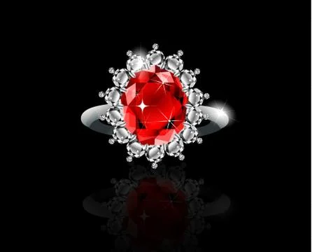 Golden ring with ruby and diamonds Illustrazione stock