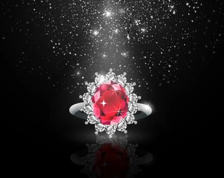 Golden ring with ruby and diamonds Illustrazione stock