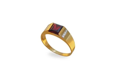 Golden ring with ruby and diamonds Stock Photos