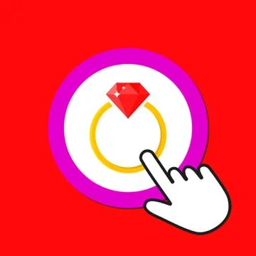 Golden ring with ruby icon. Expensive gift concept. Hand Mouse Cursor Clicks  イラスト素材