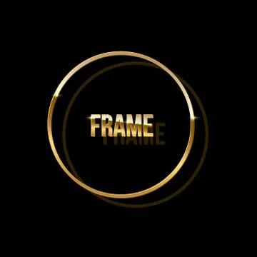 Golden ring with shadow isolated on black background. Vector golden frame. 스톡 일러스트