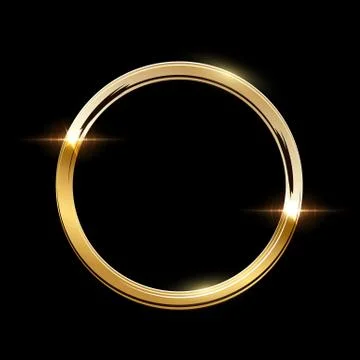 Golden ring with shadow isolated on black background. Vector golden frame. Stock Illustration